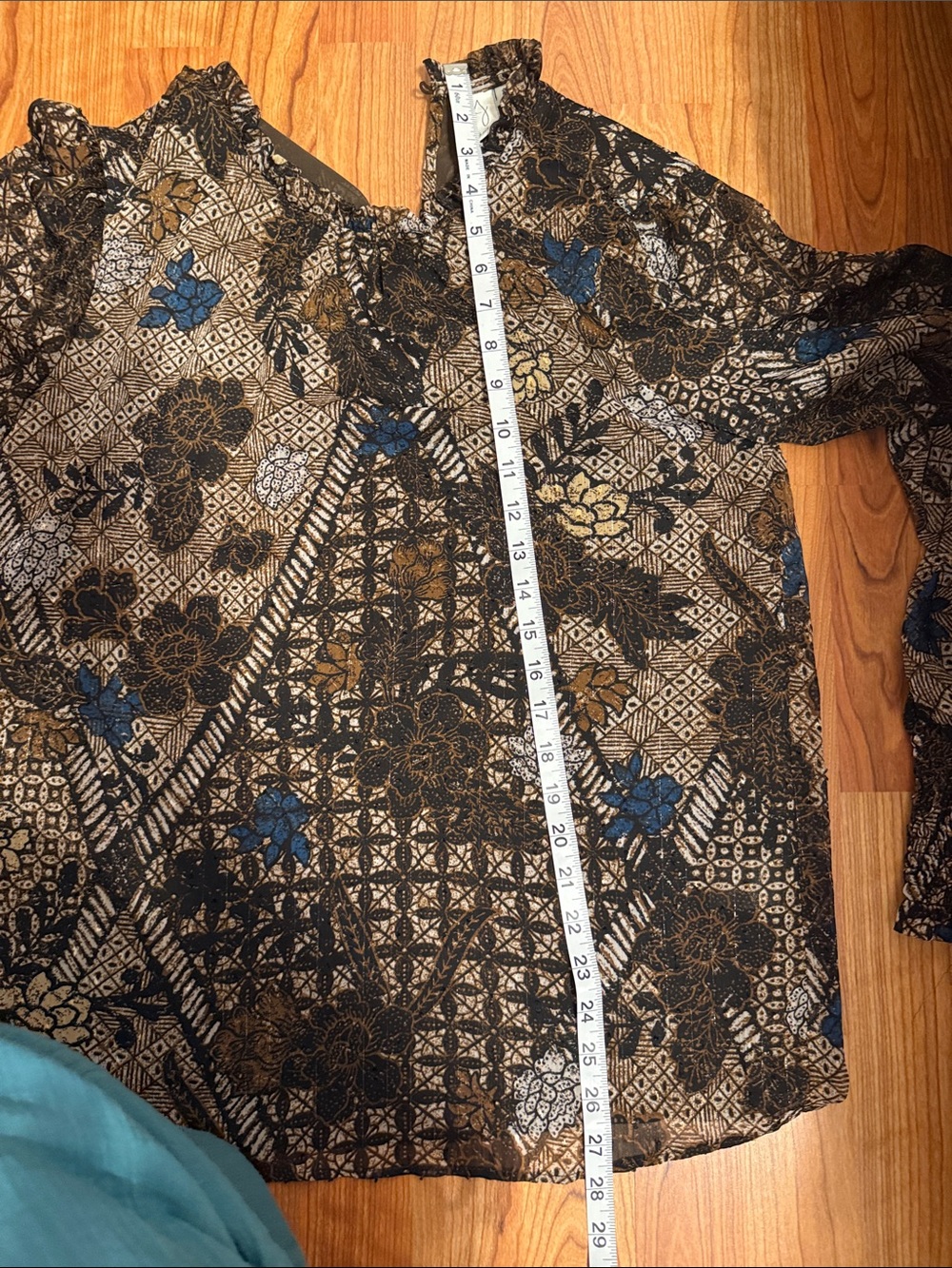 Joie Brown Floral and Blue Accent Long Sleeve Blouse - Picture 7 of 7